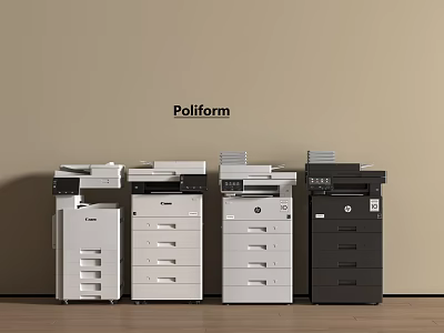 Poliform HP Office Appliances White Black Multifunction Printers with Drawers in Modern Office 3d model