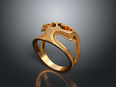 Elegant Gold Ring Featuring Intricate Openwork Design And Shiny Gold Finish 3d model