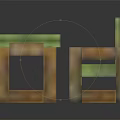 Pixel Style Table and Bench Set with Green Checkered Surface and Brown Frame