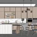 Modern Restaurant Interior Design With Wooden Cabinets Marble Counter Dining Table And Pendant Lights