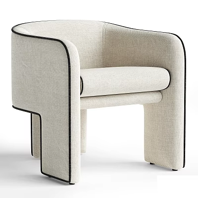 Sleek Modern Leisure Chair Upholstered In Beige Fabric With Black Trim Accents 3d model