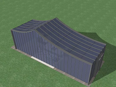 Modern Architectural Structure With Wavy Glass Roof On Green Grass Background 3d model