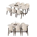 Modern Dining Table Set With Marble Top Six Chairs And Decorative Vase 3d model