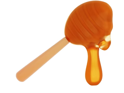 Golden Swirled Honey Lollipop With Dripping Honey And Wooden Stick 3d model