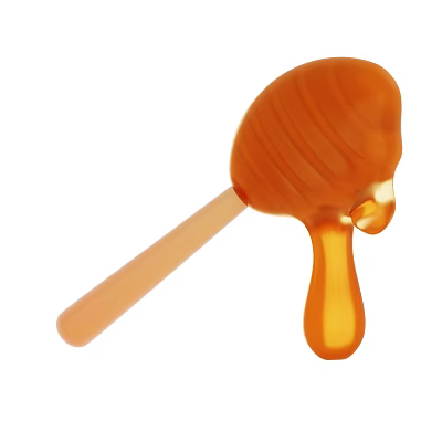 Golden Swirled Honey Lollipop With Dripping Honey And Wooden Stick 3d model