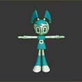 Cartoon Rabbit Character 3D Model Blue And White With Outstretched Arms Standing On Dark Background