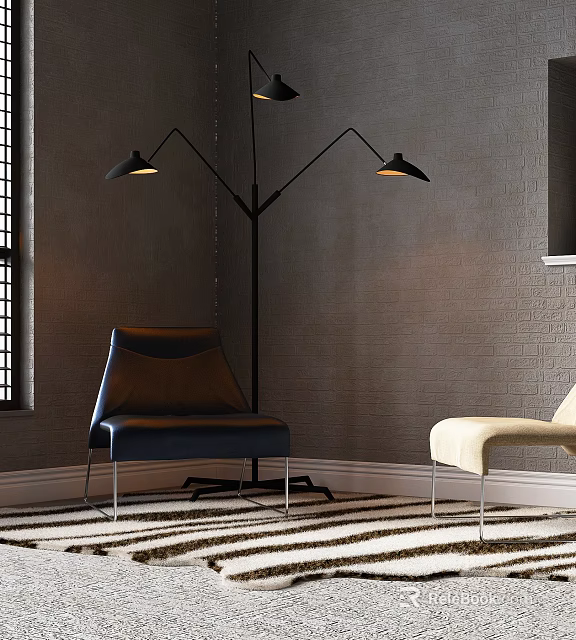 Stylish Accent Chair With Leather Upholstery And Metal Legs In Modern Living Room 3d model 