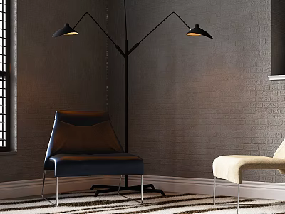 Stylish Accent Chair With Leather Upholstery And Metal Legs In Modern Living Room 3d model