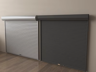 Light And Dark Gray Roller Shutters Installed On Wall With Wooden Floor 3d model