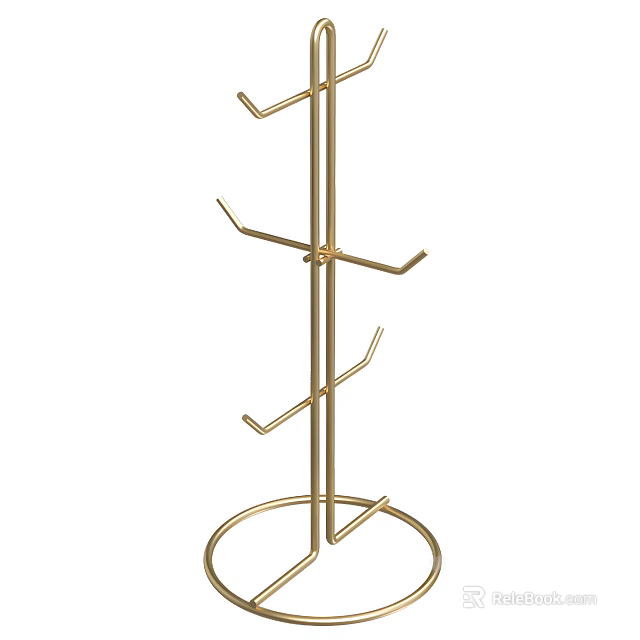 Gold Metal Freestanding Bathroom Accessories Towel Rack With Multi Tier Hooks 3d model 