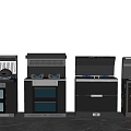 Modern Black Kitchen Appliances With Stove Tops Blue Control Knobs And Storage Cabinets 3d model