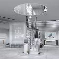 Modern Bright Clothing Store Interior With Hanging White Apparel And Metal Racks