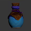 Household Decorative Bottle With Blue Body Brown Textured Wrap Purple Layered Neck And Wooden Cap