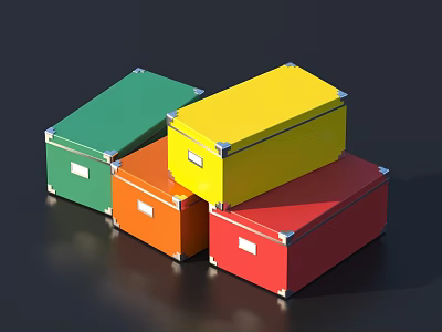 Decorative Ornament Set With Green Yellow Orange Red Boxes Metal Trim And Latches Stacked 3d model