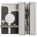 Modern Light Luxury Chest Of Drawers With Round LED Mirror And Multi Functional Storage Shelves