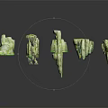 Irregular Shaped Green White Wood Stone Decorative Pieces With Reflections On Dark Surface