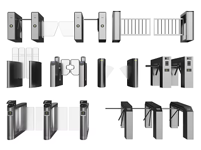 Various Public Facility Turnstiles Including Tripod Flap Barriers And Speed Gates 3d model