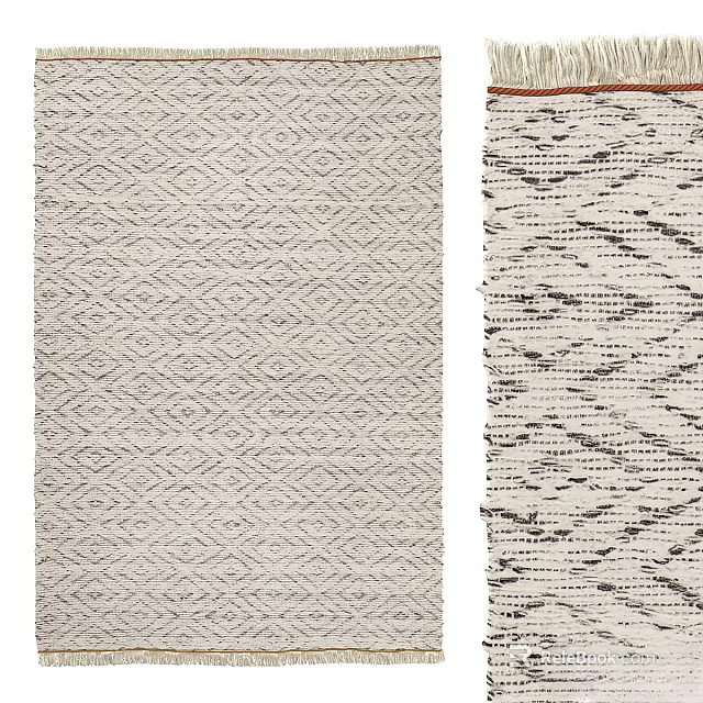 Light Colored Square Rug with Geometric Diamond Pattern and Dark Striped Design 3d model