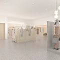 Modern Clothing Store Open Space With White Sofa Round Coffee Table And Hanging Clothes