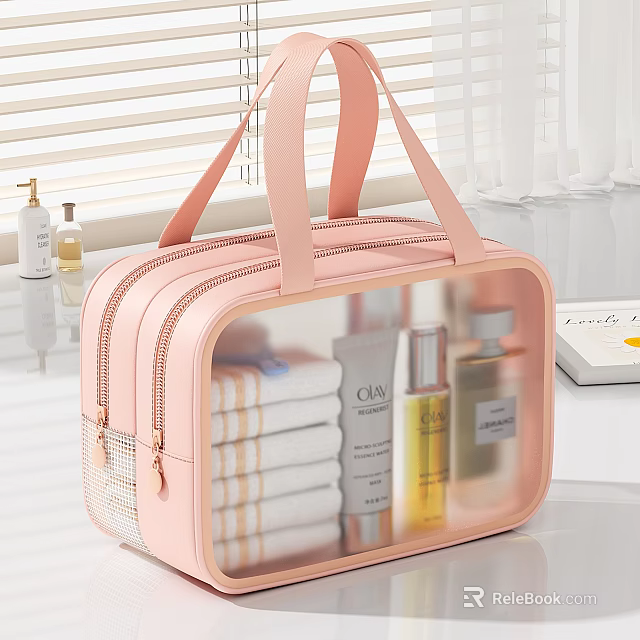 Pink Transparent Toiletry Bag With Handles For Storing Towels And Skincare Products 3d model 