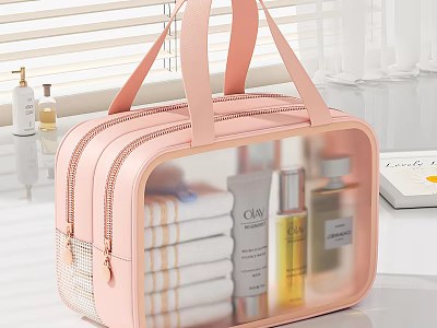 Pink Transparent Toiletry Bag With Handles For Storing Towels And Skincare Products 3d model