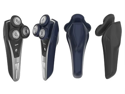 Modern Electric Shavers With Ergonomic Design And Multiple Heads In Black And Blue 3d model