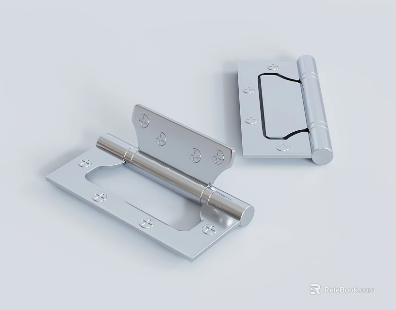 Silver Metal Hinges Two Styles Furniture Door Hardware Accessories With Screw Holes 3d model 