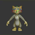 3D Animated Cartoon Character Standing With Gray Body White Belly Pink Ears And Yellow Eyes