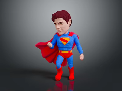 Man Standing with Fist Raised in Blue Superhero Costume Red Cape and Yellow S Logo 3d model