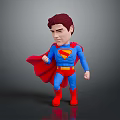 Man Standing with Fist Raised in Blue Superhero Costume Red Cape and Yellow S Logo