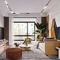 Modern Living Room Interior Design With Wooden Walls Large Windows Green Plants And Sofa