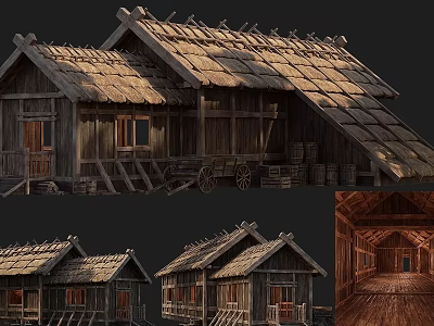 Ancient Traditional Building With Thatched Roof Wooden Frames And Classic Architectural Design 3d model