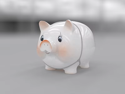 Decorative Ornament Set Cute White Ceramic Piggy Bank with Pink Accents for Home Decor 3d model