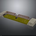 Metal Truss Bridge Structure Featuring Concrete Piers And Green Water Area