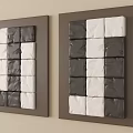 Two Piece 3D Wall Decor with Black and White Square Patterns in Dark Frames 3d model