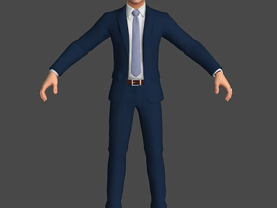 3D Character in Blue Suit With Extended Arms and Gray Background 3d model