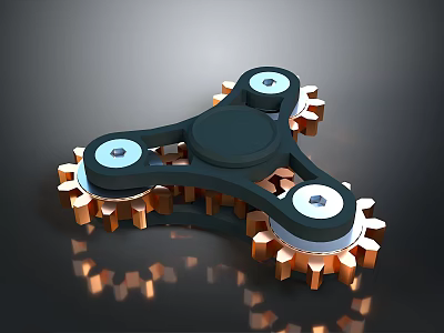 Black Fidget Spinner With Gold Gears White Dots And Dark Background Reflections 3d model