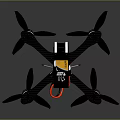 Black Aerial Drone with Four Propellers Carbon Fiber Frame Battery and Camera Mount