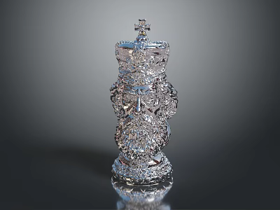 Ornate Silver Decorative Sculpture With Intricate Carvings Cross On Top And Reflective Base 3d model