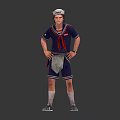 Man in Navy Sailor Uniform with Red Neckerchief Gray Apron Shorts Cap Front Back Views 3d model