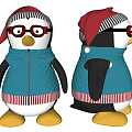 Cute Penguin Dolls With Red Hats Glasses Blue Outfits And Yellow Feet