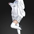 Stylish Woman With Blue Hair Wearing White Sweatshirt With Black Patterns And Plaid Skirt