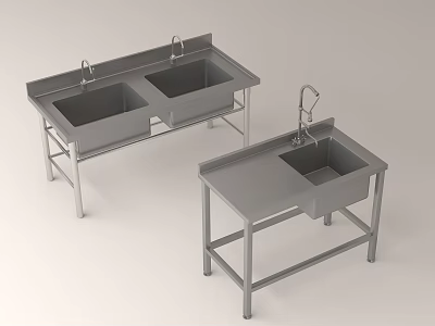 Stainless Steel Commercial Kitchen Sink Stands With Double And Single Bowl Designs 3d model