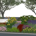 Vibrant Flowers And Various Plants In Seaside Garden With Tall Trees And Ocean View