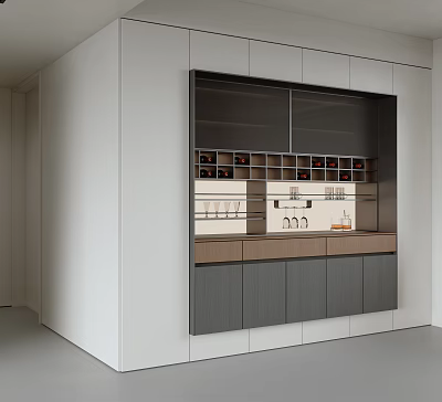 Modern Buffet Cabinet Design With Wine Rack Glass Doors And Storage Drawers 3d model