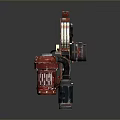 Red Mechanical Weapon With Metallic Structure Black Components And Green Wheels