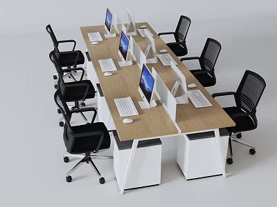 Modern Office Desk Setup With Multiple Computer Monitors Black Chairs And White Legs 3d model