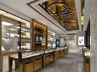 Luxurious Jewelry Store Interior With Glass Display Cases And Warm Lighting 3d model
