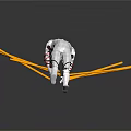 Silver Robot Character With Spider-like Yellow And White Lines On Dark Reflective Surface