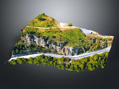 Scenic Mountain Landscape with Lush Green Vegetation Winding Road and Rocky Cliffs 3d model